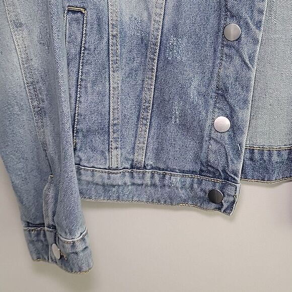 NWT Fashion Nova Oversized Trucker Denim Jean Jacket Men's Small Light W… - Picture 6 of 13